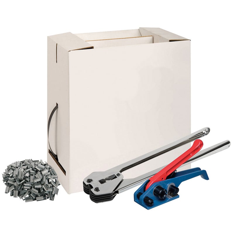 Polypropylene Strapping Kit - 12mm x 600m Black Strapping, 250 metal seals, Tensioner & Sealer