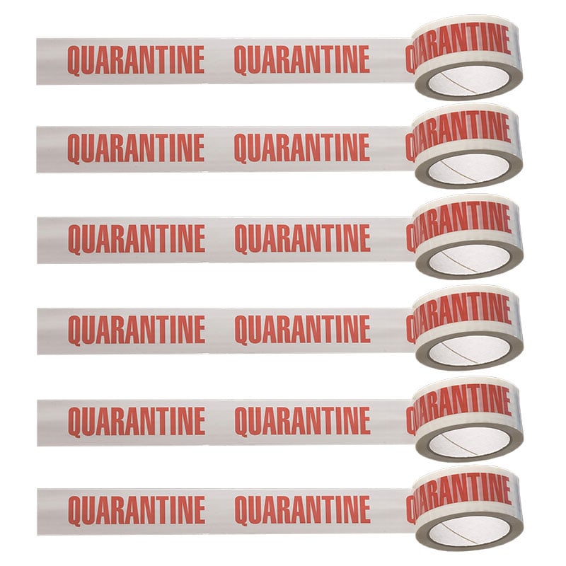 QUARANTINE Printed Polypropylene Adhesive Tape - 6 Rolls, 50mm x 66m