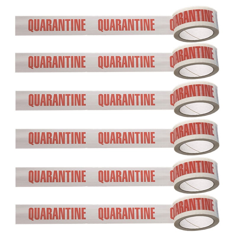 QUARANTINE Printed Polypropylene Adhesive Tape, Carton of 6 Rolls, 50mm x 66m