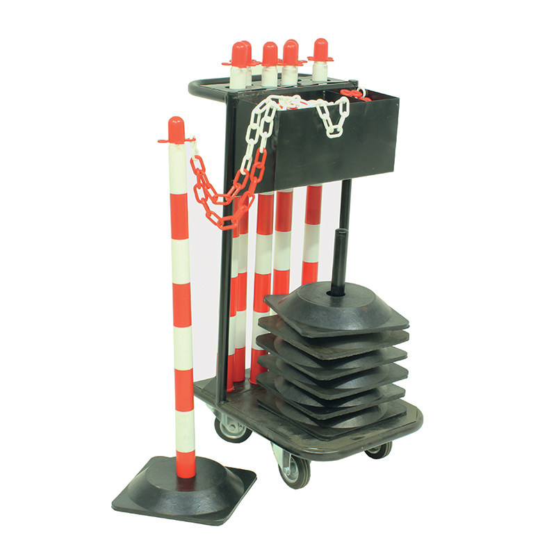 Post and chain trolley kit - square rubber base - red & white