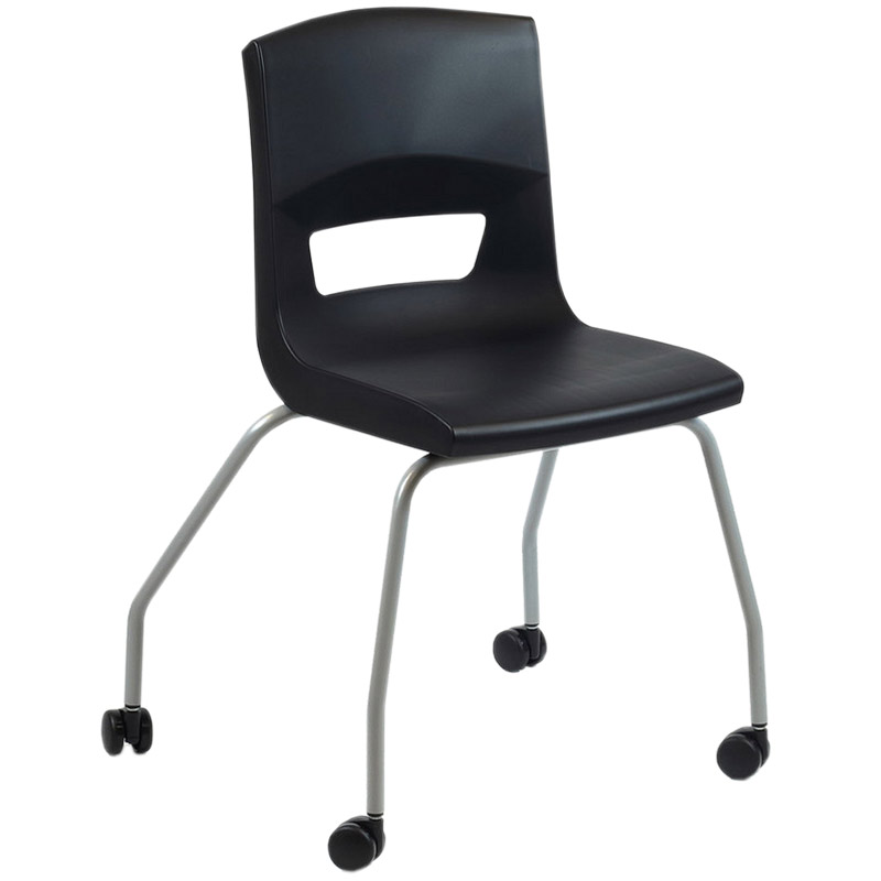 Postura+ 4 Leg Chair on Castors - Jet Black - Starlight Silver Frame