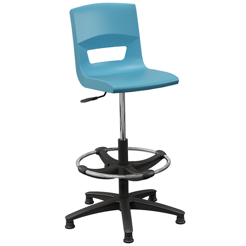 Postura+ Task Stool with Chrome Foot Ring - Aqua Blue 