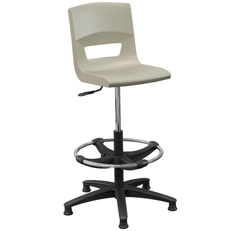 Postura+ Task Stool with Chrome Foot Ring - Ash Grey 