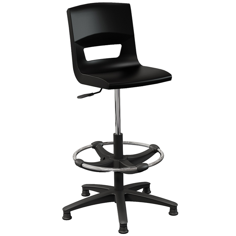 Postura+ Task Stool with Chrome Foot Ring - Jet Black 