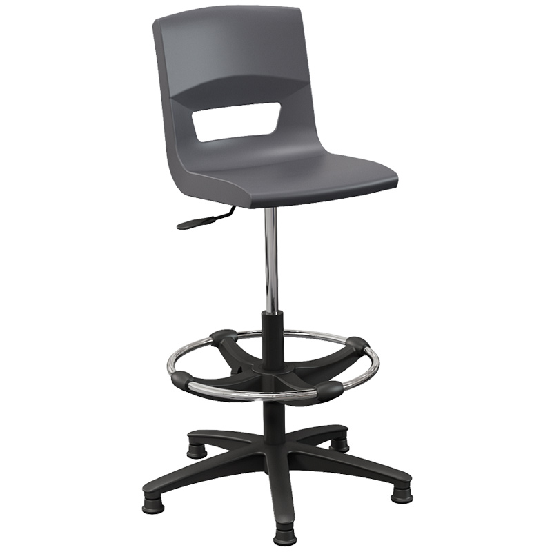 Postura+ Task Stool with Chrome Foot Ring - Slate Grey 