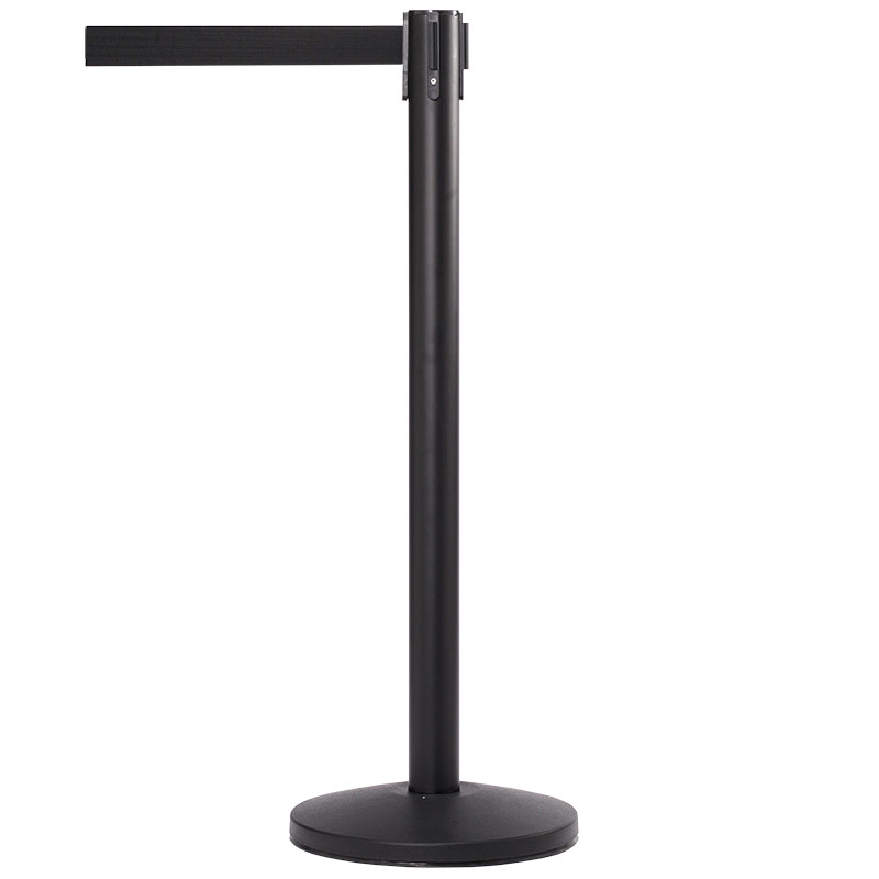 Powder-Coated Black Steel Belt Barrier Post with 3.4m Black Belt 