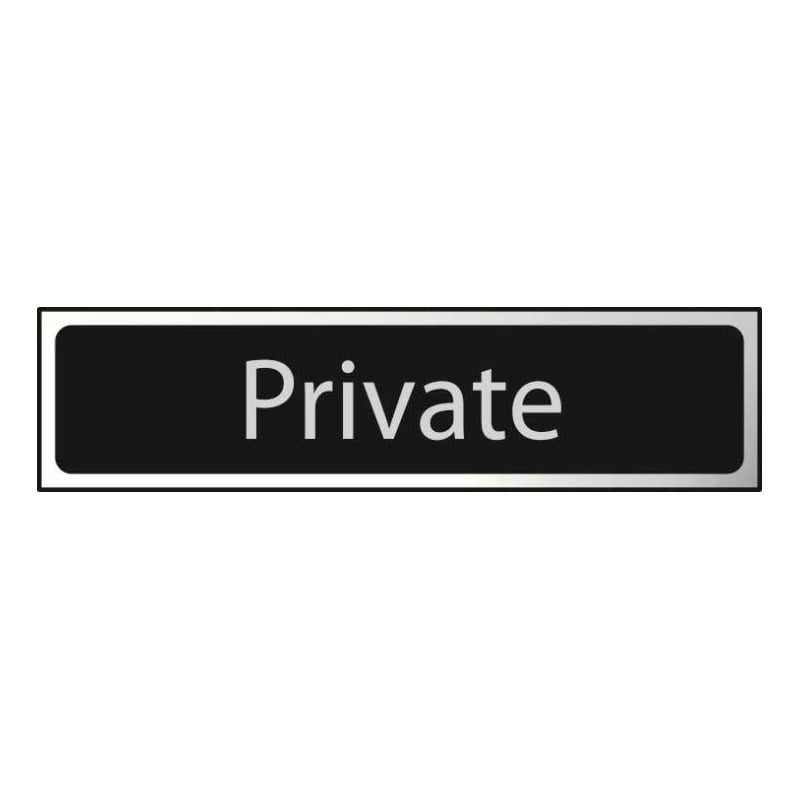 Private - Sign - Black & Polished Chrome Effect Laminate with Self-Adhesive Backing - 200 x 50mm