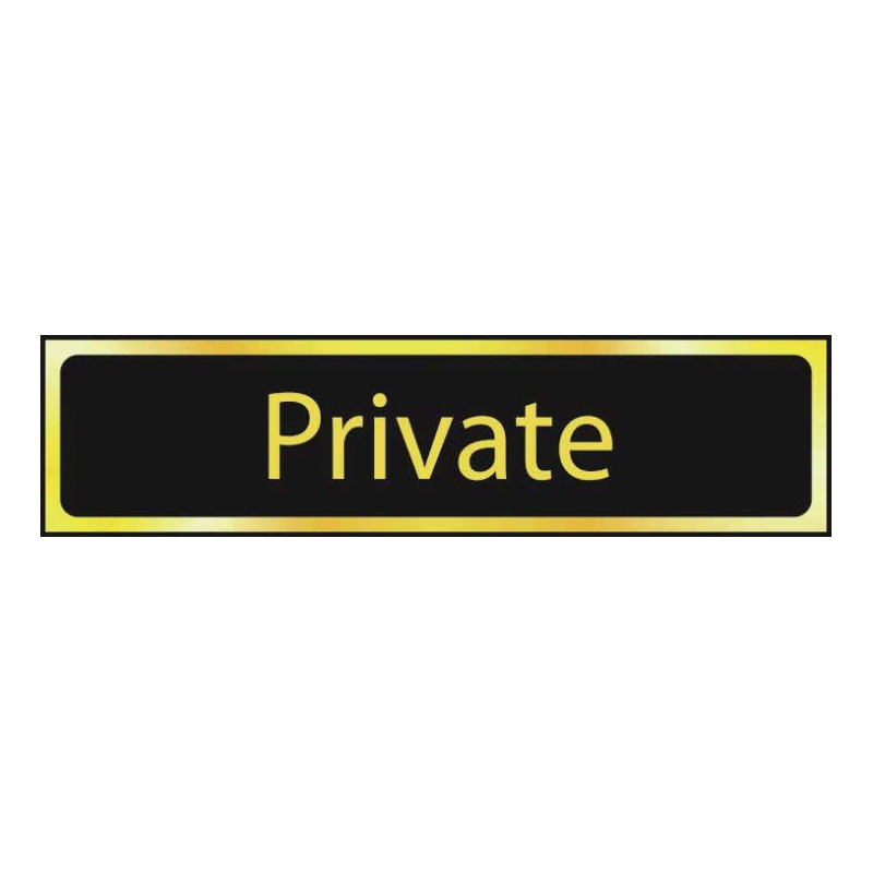 Private - Sign - Black & Polished Gold Effect Laminate with Self-Adhesive Backing - 200 x 50mm