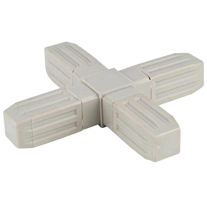 Proframe HD Steel core ABS Plastic Square Tube Connectors - 4 Way Flat Joint - Grey - Pack of 10