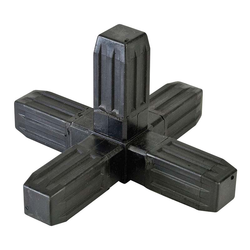 Proframe Heavy-Duty Steel core ABS Plastic Square Tube Connectors - 5 Way Joint - Black - Box of 10
