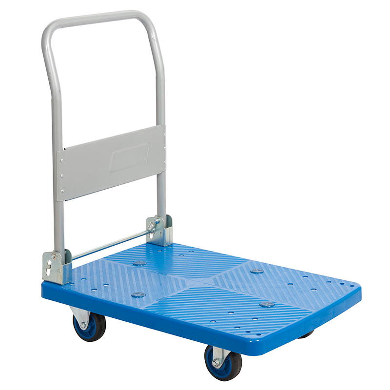 ProPlaz blue plastic platform truck with folding steel handle - 170 x 490 x 720mm - 150kg Capacity