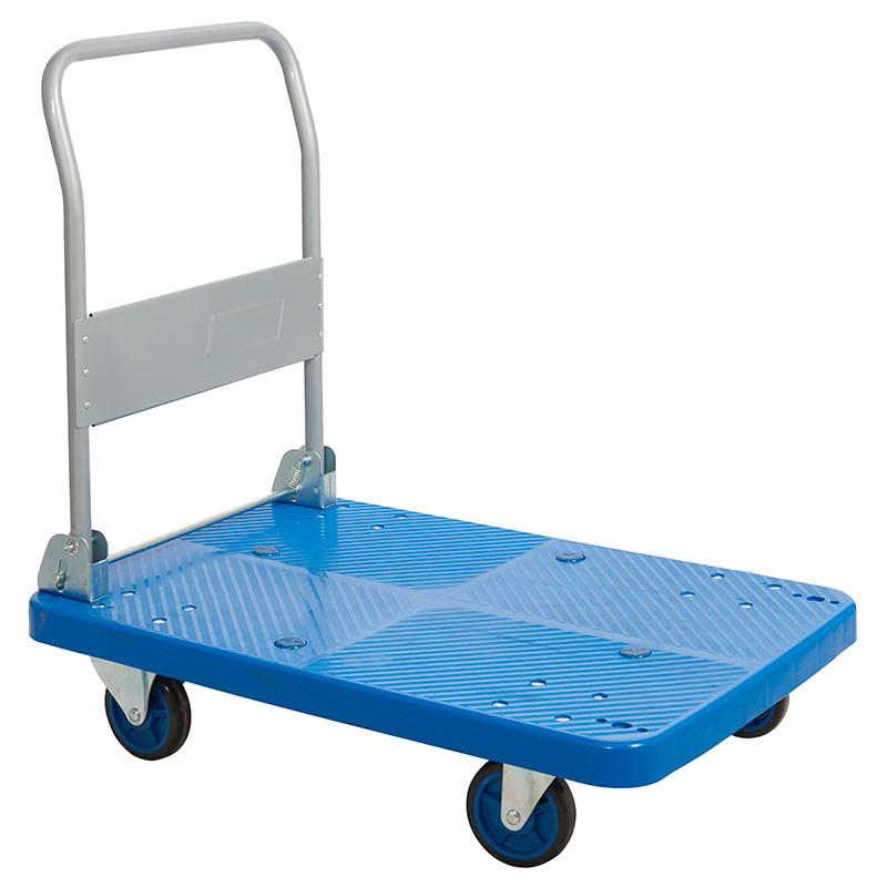 ProPlaz blue plastic platform truck with folding steel handle - 220 x 600 x 900mm - 300kg Capacity