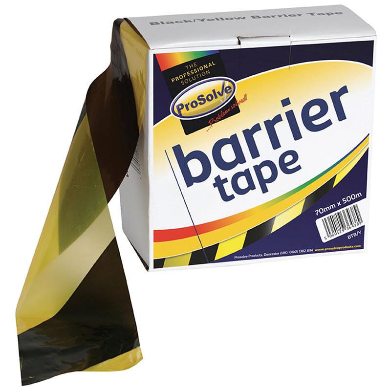 ProSolve Barrier Tape Black & Yellow Stripes - 70mm x 500m - pack of 10