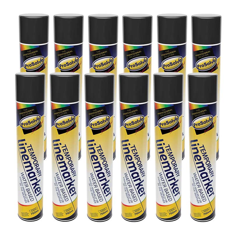 ProSolve Temporary Linemarker Spray Paint - Black - 12 x 750ml