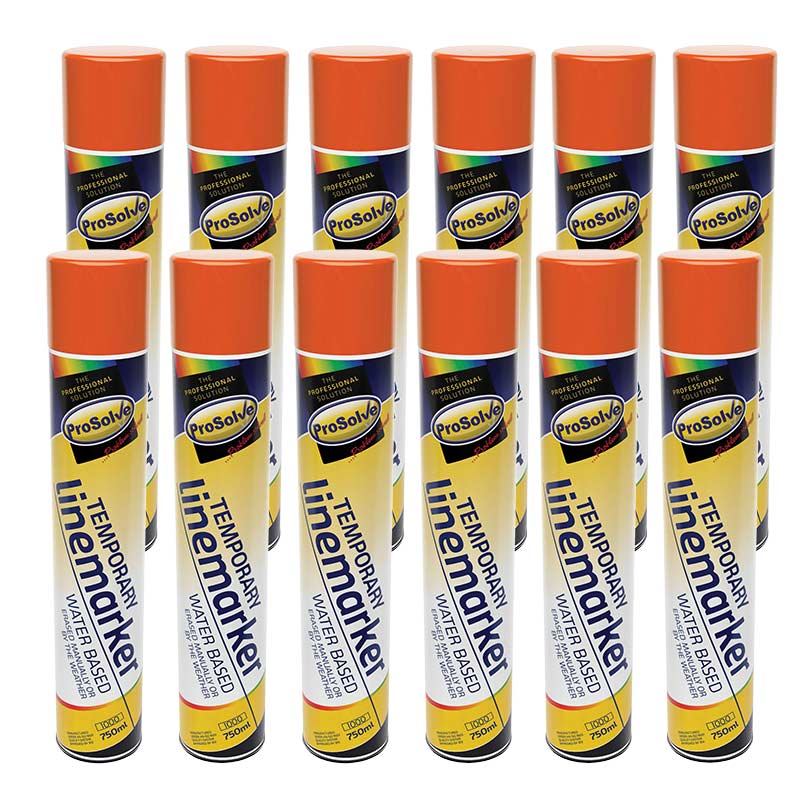 ProSolve Temporary Linemarker Spray Paint - Orange - 12 x 750ml