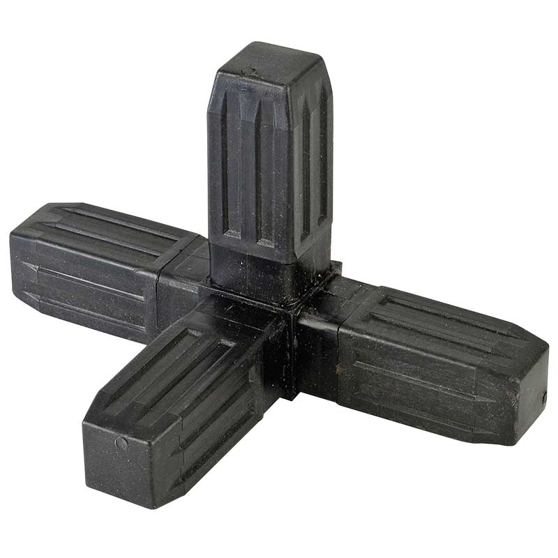 Proframe Heavy-Duty Steel core ABS Plastic Square Tube Connectors - 4 Way Joint - Black - Box of 10
