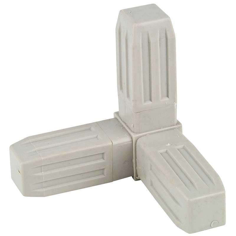 Proframe Heavy-Duty Steel core ABS Plastic Square Tube Connectors - 3 Way Joint - Grey - Box of 10