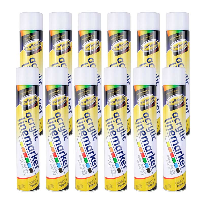 Prosolve Acrylic Linemarker Spray Paint, White - 12 x 750ml