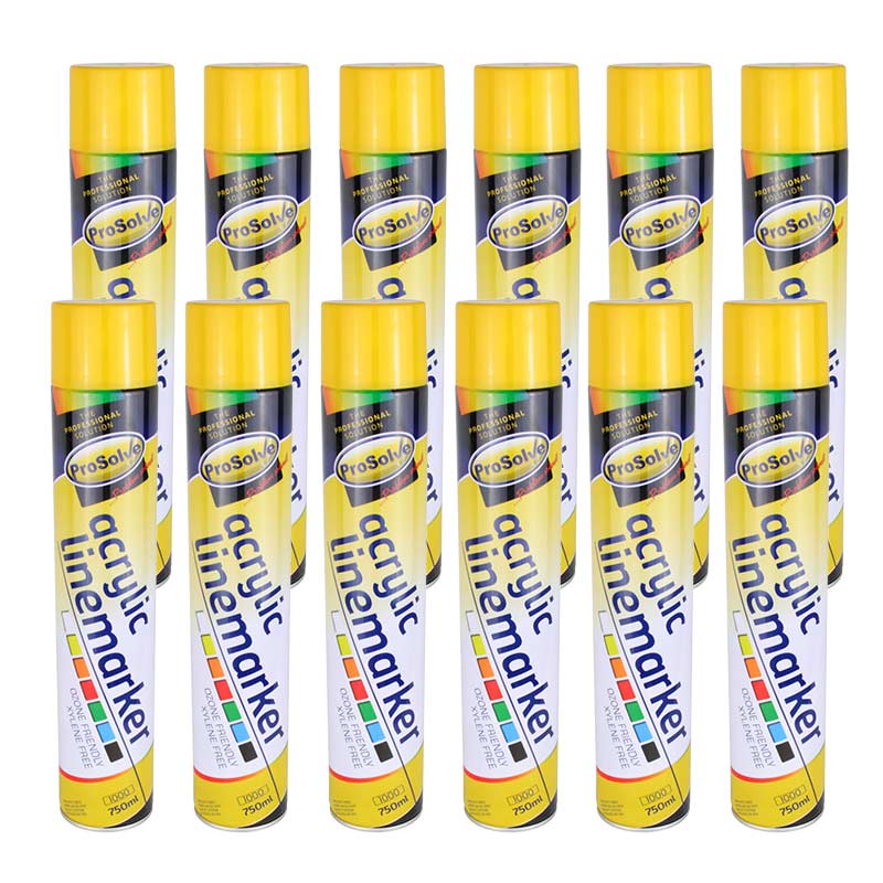 Prosolve Acrylic Linemarker Spray Paint, Yellow - 12 x 750ml