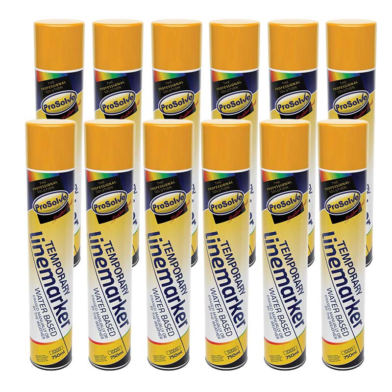 ProSolve Temporary Linemarker Spray Paint - Yellow - 12 x 750ml