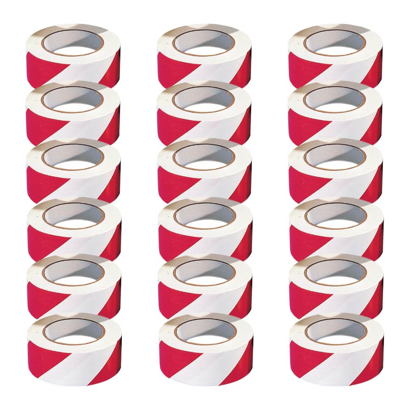 PVC Adhesive Hazard Warning Tape - Pack of 18 Rolls - Red/White