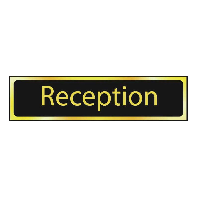 Reception Sign - Polished Gold & Black Effect Laminate with Self-Adhesive Backing - 50 x 200mm