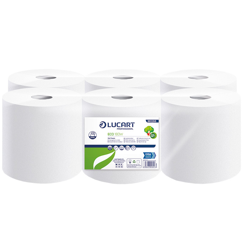 Eco White Recycled Centrefeed Absorbent Paper Towel Roll - 150m x 190mm