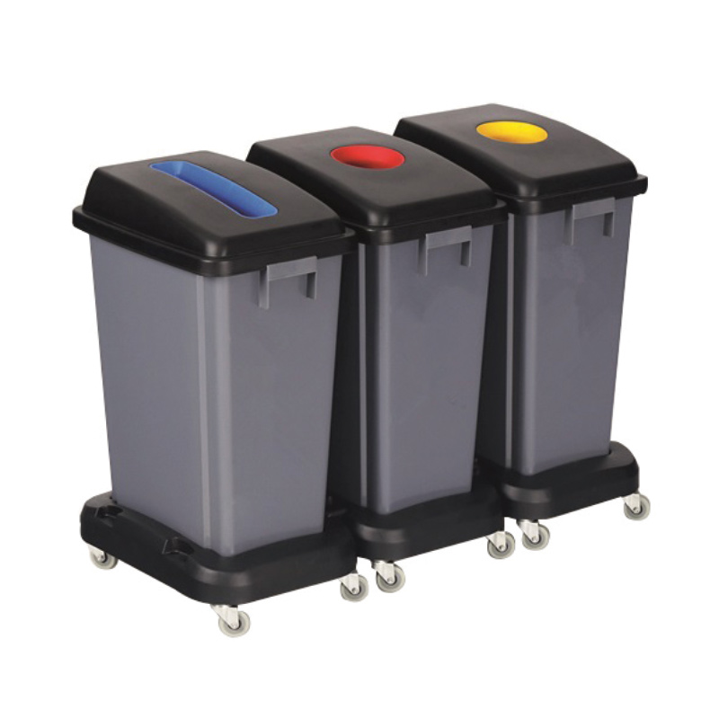 Recycling Bin Kit - 3 x 60L Recycling Bins, 3 x Dollys, 3 x Lids (1 of each colour)