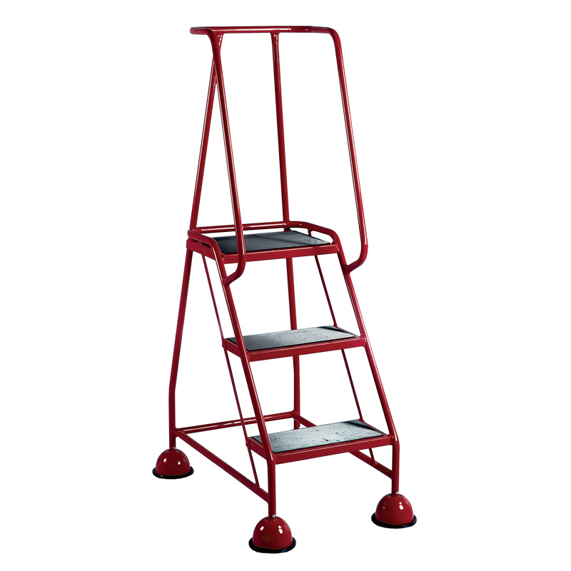 3 Tread Glide-Along Mobile Steps - Red Frame and Full Handrail