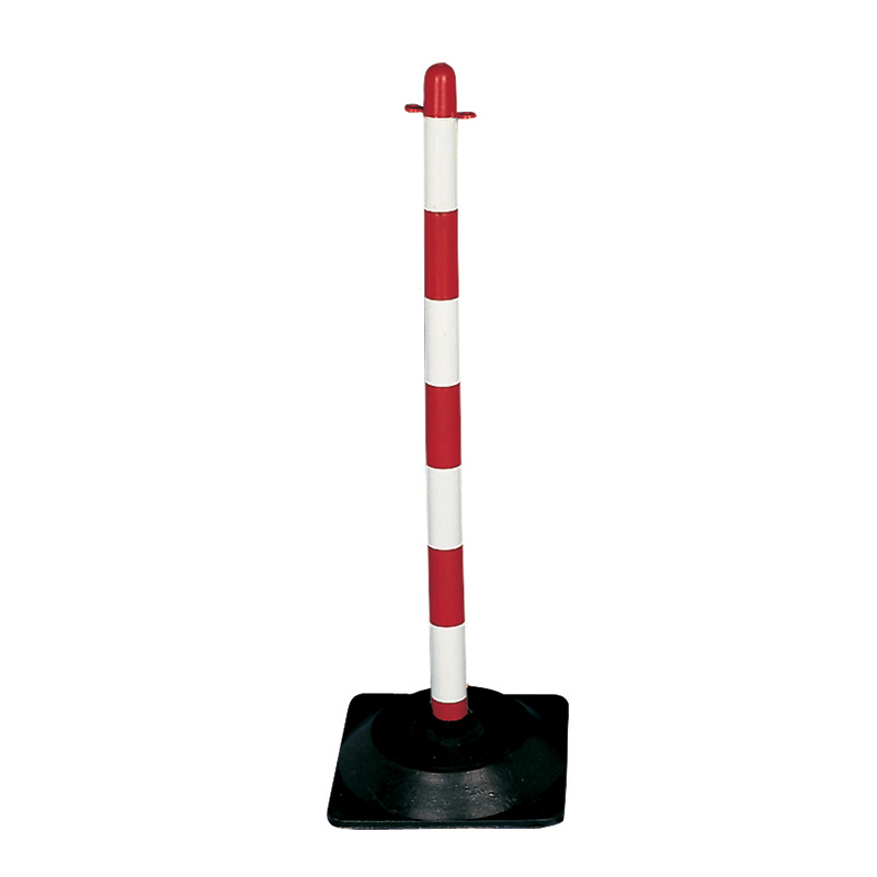 Red & white freestanding plastic post - square rubber base