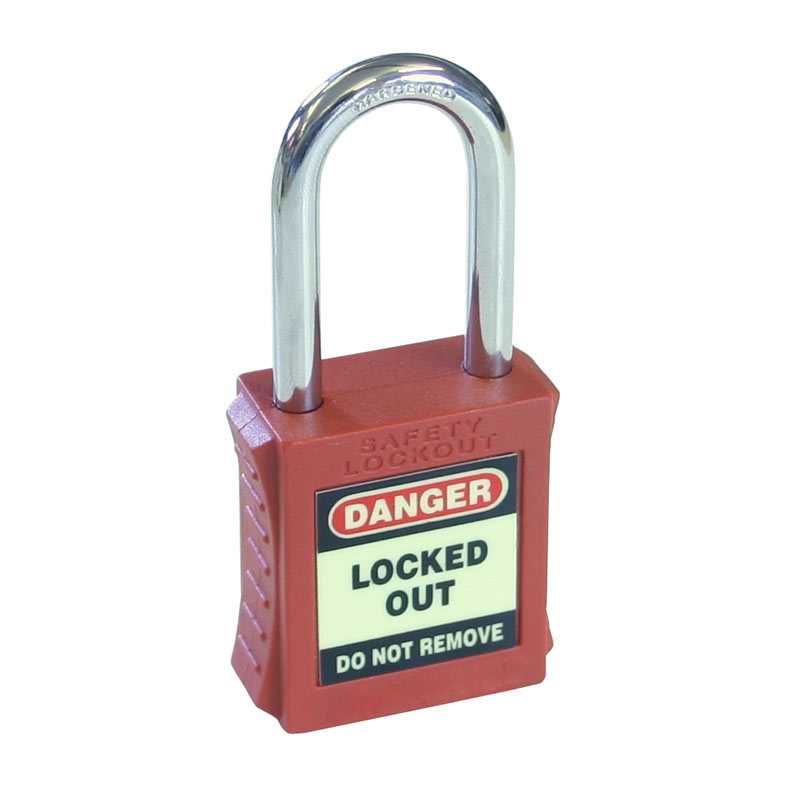 Safety Lockout Padlock, Compact Shackle, Red