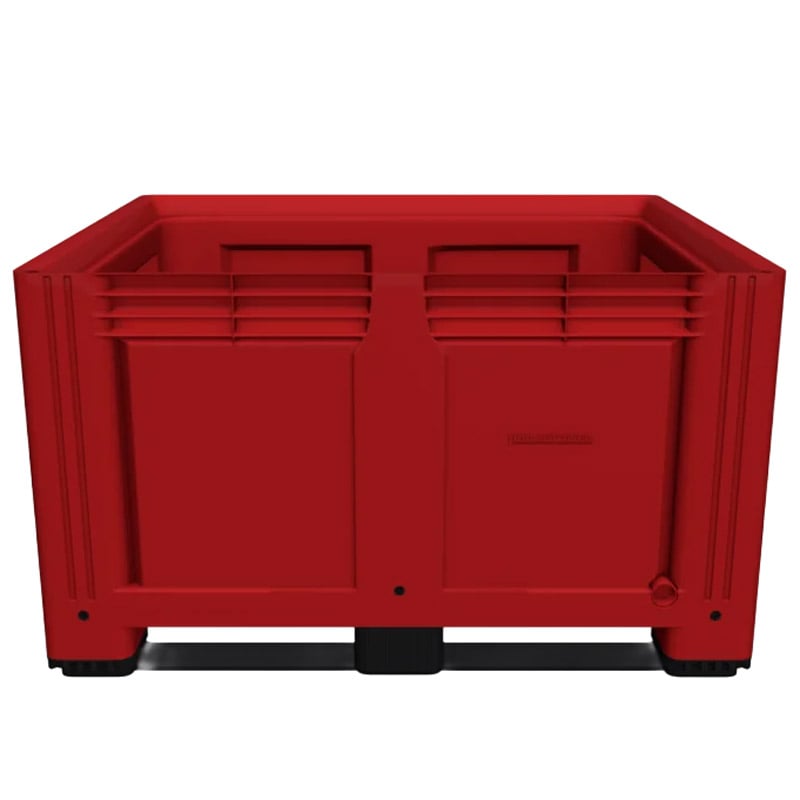 Red Solid Plastic Box Pallet with 2 Skids - 1000 x 1200 x 770mm