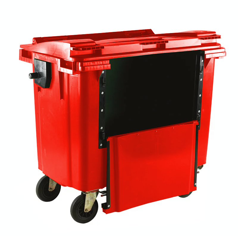 660L Red Wheelie Bin With Drop Down Front - 1200 x 1350 x 770mm