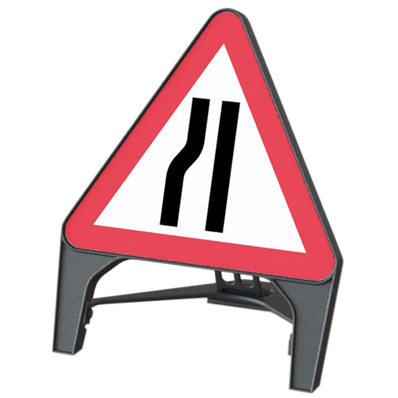 Road Narrows Left 750mm Triangular Q Sign Traffic Sign