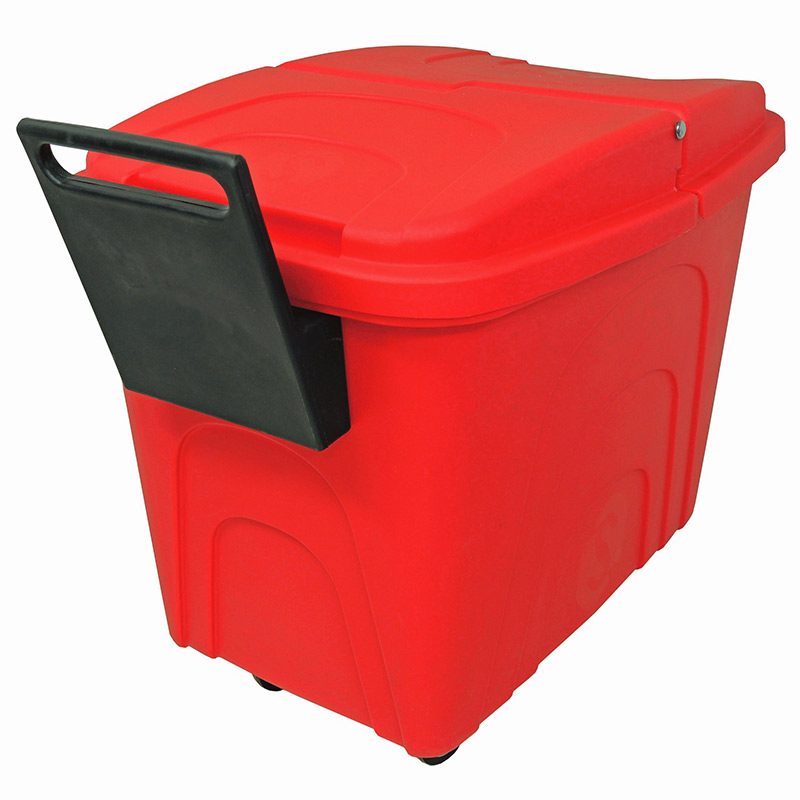 Plastic Container Truck, corner wheels, 400L, Red, with lid and handle, Polypropylene