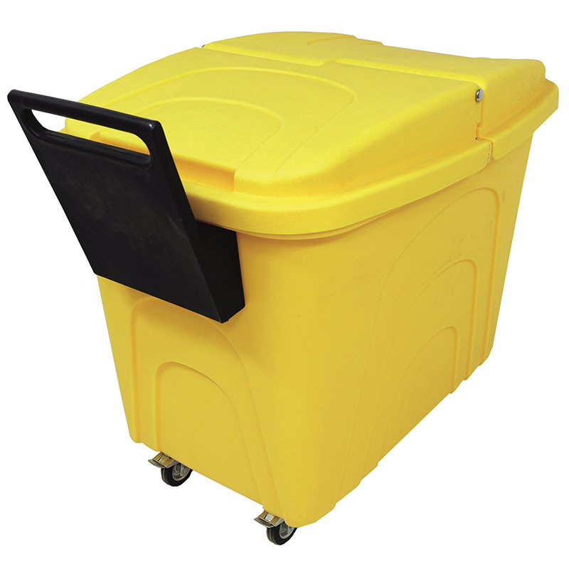 Plastic Container Truck, corner wheels, 400L, Yellow, with lid and handle, Polypropylene
