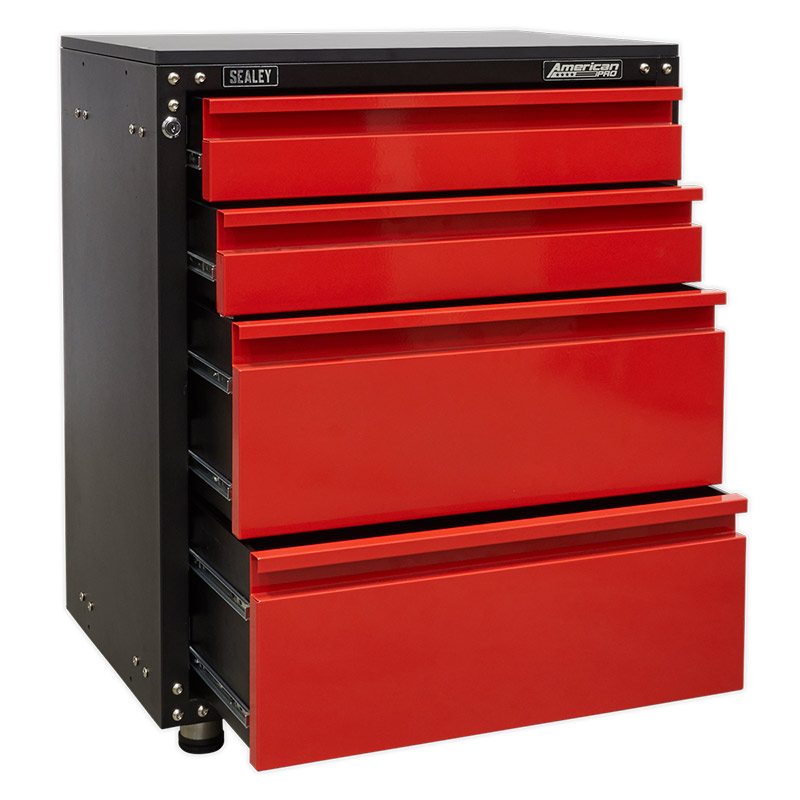 Sealey American Pro Modular 4 Drawer Steel Garage Storage Cabinet with Worktop - 665mm Wide 