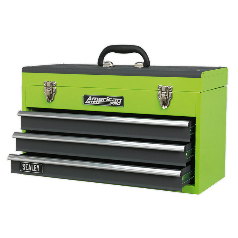 Sealey American Pro 3-Drawer Portable Tool Chest  - green & black - 300 x 510 x 225mm (H x W x D)