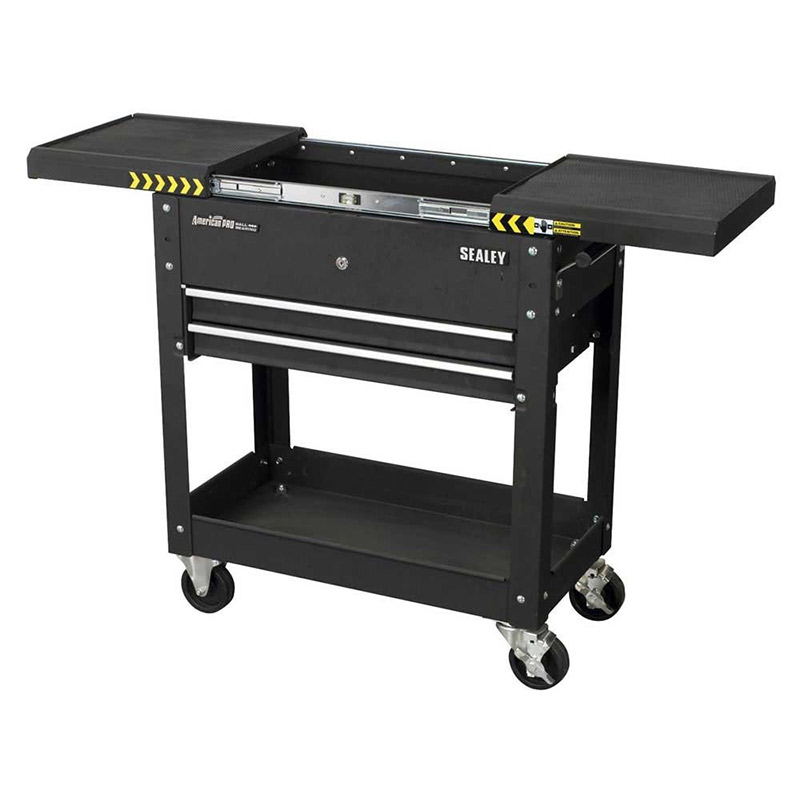 Sealey Black 2-Drawer Steel Tool Trolley with Sliding Top Box - 830 x 770 x 370mm (H x W x D)