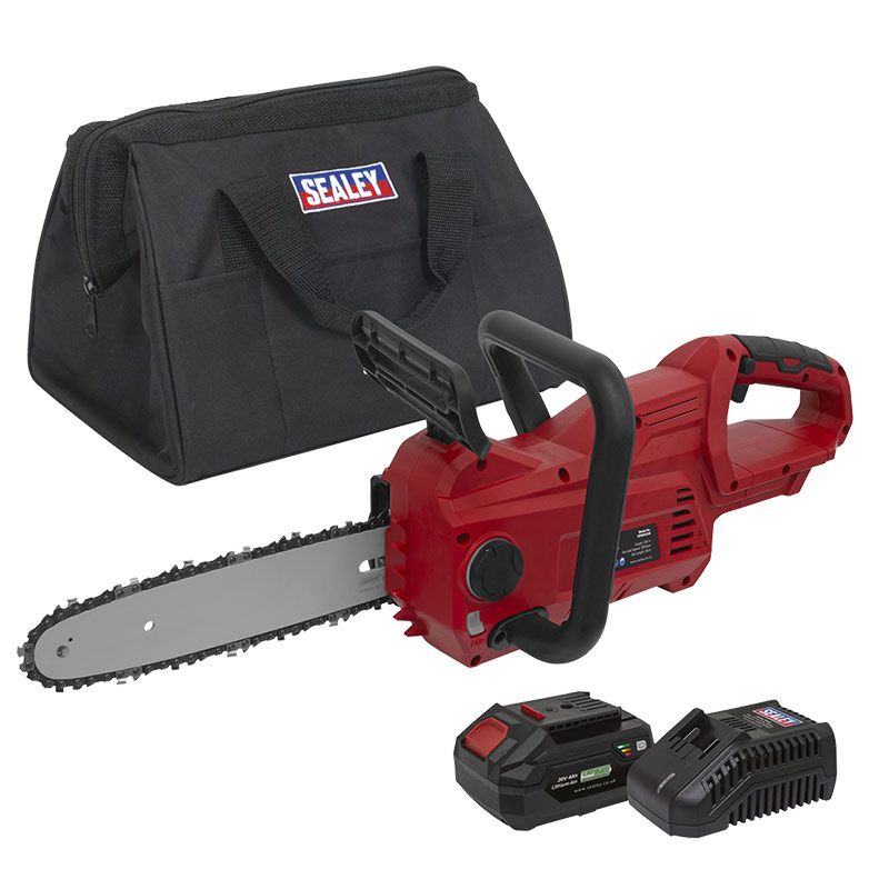 Sealey Cordless Chainsaw with 250mm blade, rechargeable battery, charger & storage bag 
