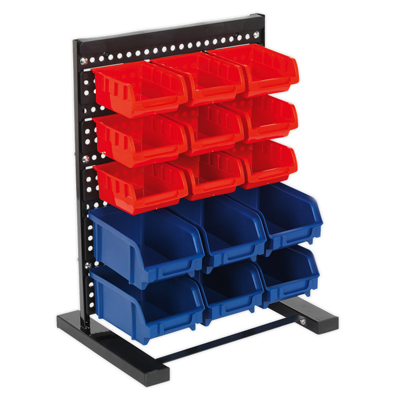 Sealey freestanding small parts storage system - 410 x 320 (H x W mm) - 9 red bins & 6 blue bins