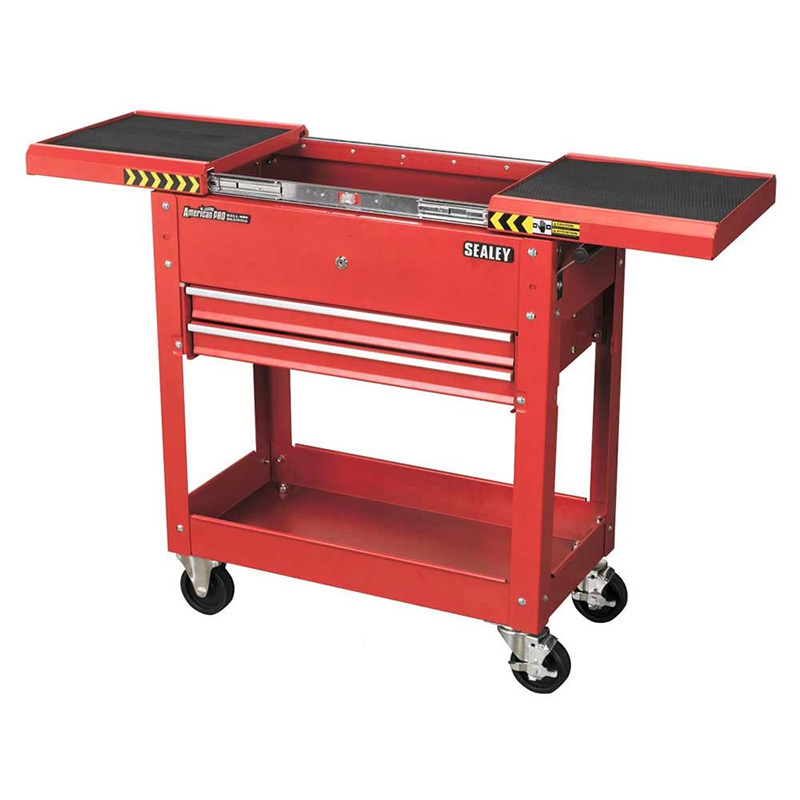 Sealey Red 2-Drawer Steel Tool Trolley with Sliding Top Box - 830 x 770 x 370mm (H x W x D)