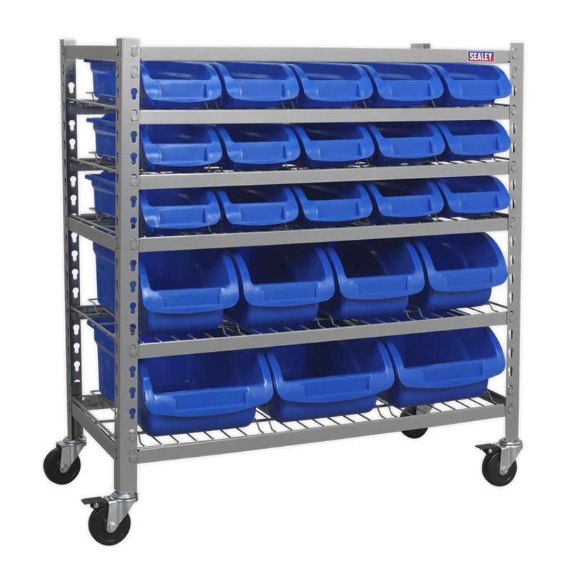 Sealey Mobile  Small Parts Bin Storage System - 22 bins -  840H x 850W x 385D (mm)