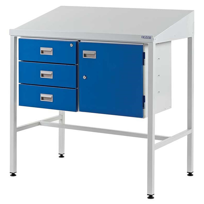 Sloping Top Workstation, Triple Drawer and Cupboard 1060mm H x 460mm D