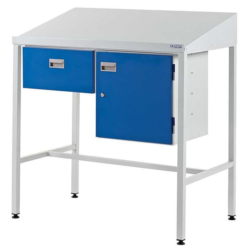 Sloping Top Workstation, 1 Drawer and Cupboard 1060mmH x 1000W x 460D
