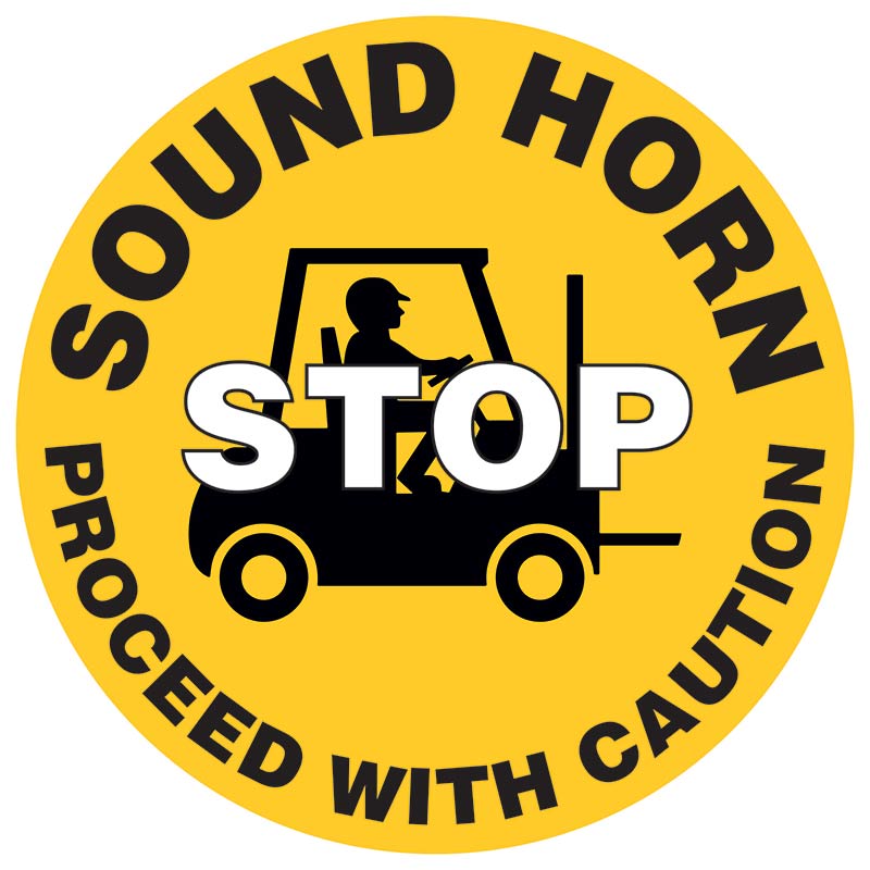 Stop Sound Horn Proceed with Caution Yellow Circular Graphic Floor Marker - 430mm Diameter