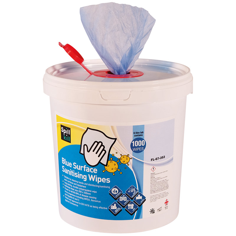 Spill Kill Blue Surface Sanitising Wipes - 1000 Wipes per 6L Tub