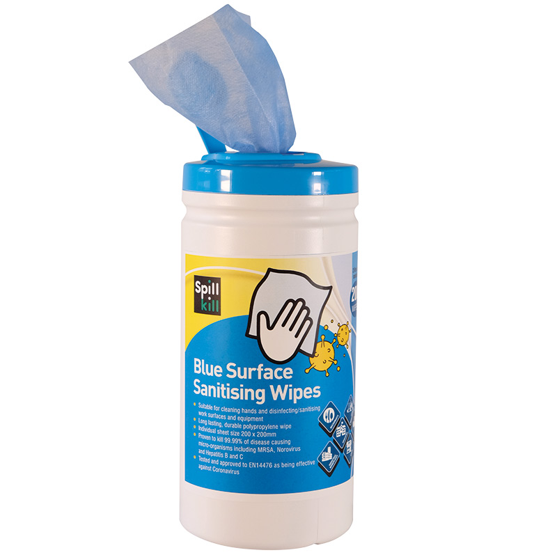Spill Kill Blue Surface Sanitising Wipes - 200 Wipes per 2L Tub - Pack of 6