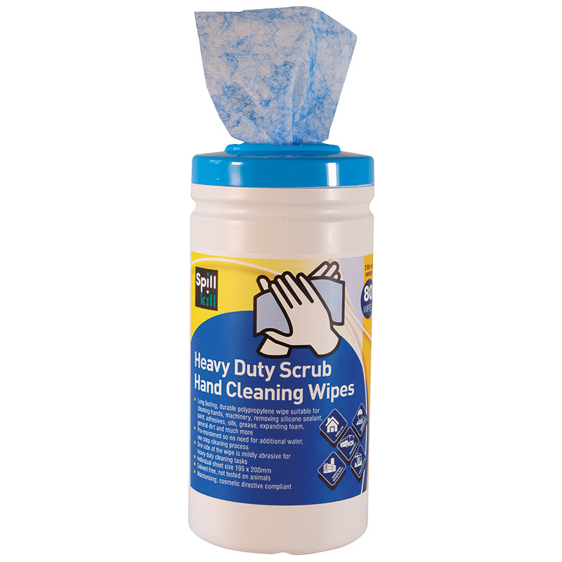 Spill Kill Heavy Duty Scrub Hand Cleaning Wipes - 80 Wipes per 2L Tub - pack of 6