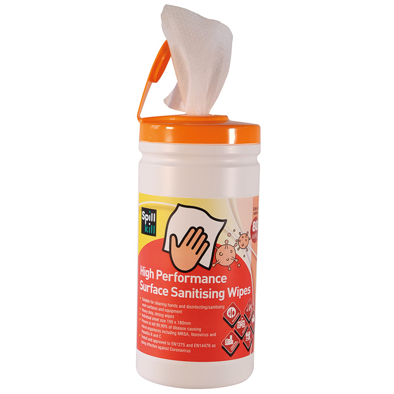 Spill Kill Premium-Grade Surface Sanitising Wipe - 80 Wipes per 2L Tub - Pack of 6